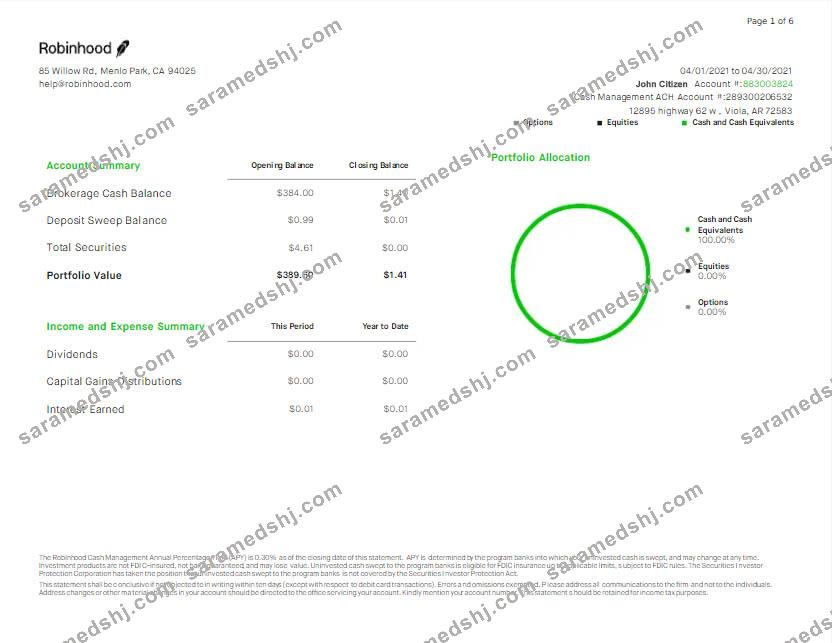 USA Robihood bank statement Word and PDF template scr
